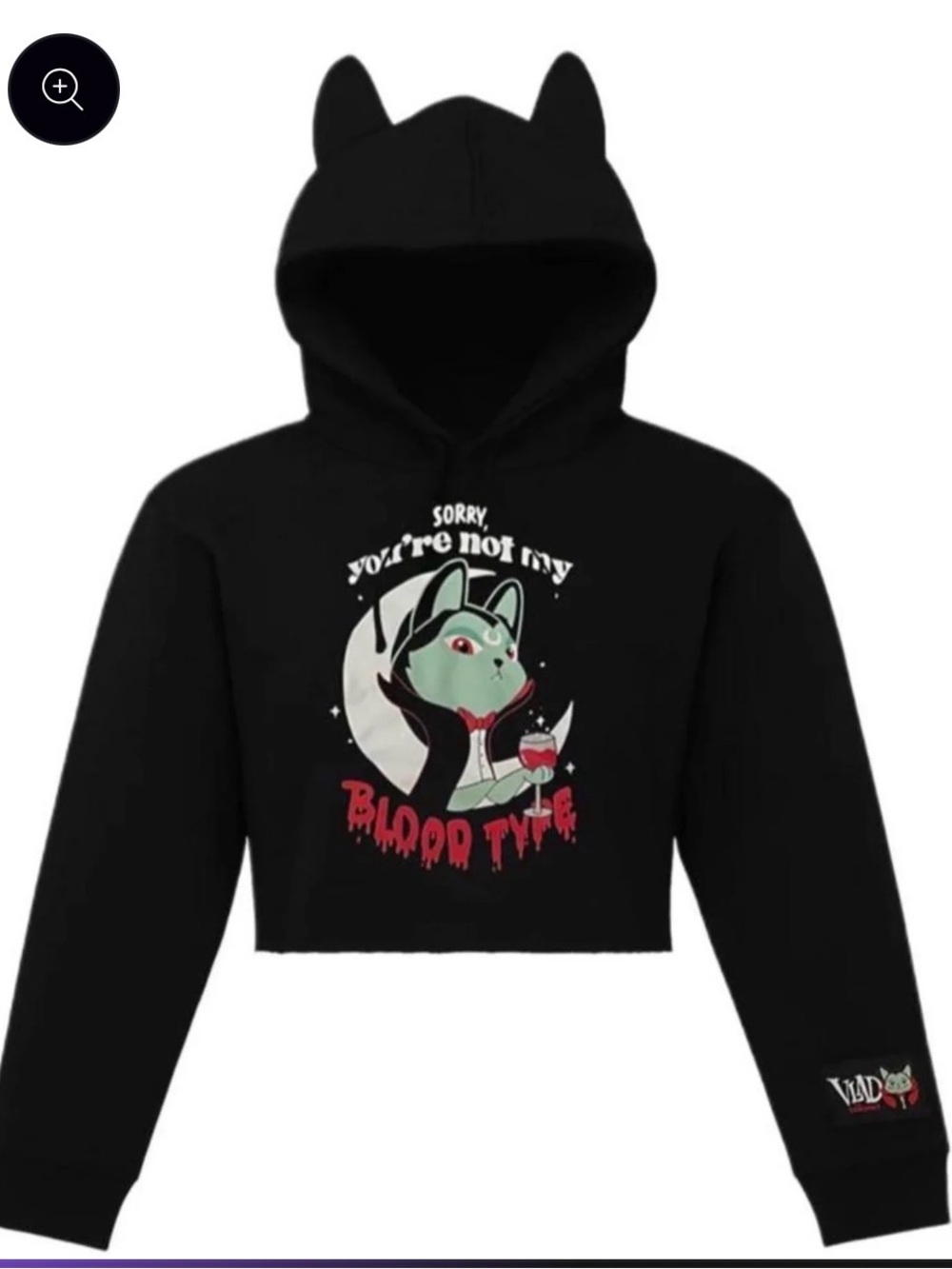Killstar Black Cropped Hoodie with Vampire Cat Graphic